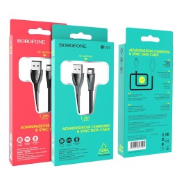 Usb Кабель-зарядка Lightning Borofone BU20 Advantageous 2.4A 1.2м в оплётке TPE чёрный