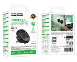 Сетевой переходник адаптер для евророзетки Borofone BAC15 10А 250В черный
