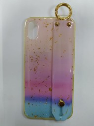Накладка для i-Phone X силикон c ремнем и кольцом разноцветный