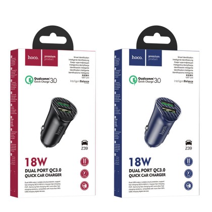 Автомобильное заряд. устр. Hoco Z39 2USB 18W 3A QC3.0 синее