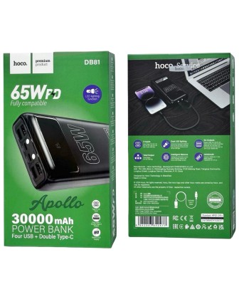 Powerbank Hoco DB81 30000mAh 4USB/2C 65W с дисплеем и фонариком черный