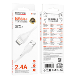 Usb Кабель-зарядка Lightning Borofone BX121 2.4A 1м силиконовый белый