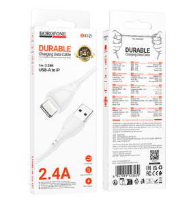 Usb Кабель-зарядка Lightning Borofone BX121 2.4A 1м силиконовый белый