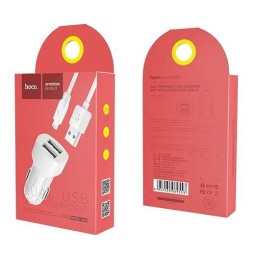 Автомобильное заряд. устр. Hoco Z2A с шнуром Lightning 2USB 2.4А белое