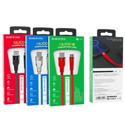 Usb Кабель-зарядка Micro Borofone BU18 Crown silicone 2.4A 1.2м плоский силиконовый чёрный