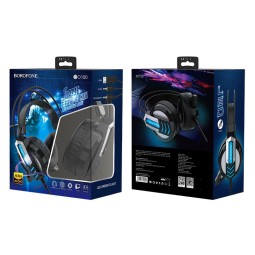 Стереонаушники Полноразмерные Borofone B0100 Fun, микрофон, USB штекер для LED подсветки черные