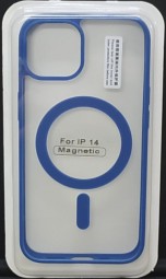 Накладка для i-Phone 14 6.1" Magsafe силикон прозрачный бока синяя
