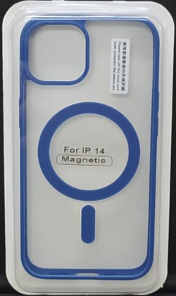 Накладка для i-Phone 14 6.1" Magsafe силикон прозрачный бока синяя