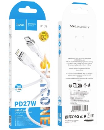 Usb Кабель-зарядка Type-C на Lightning Hoco X109 2.4A 1м силиконовый белый