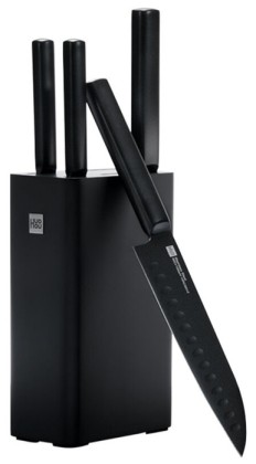 Ножи Xiaomi Mijia HUOHOU кухонный из нержавеющей стали (5 предметов+органайзер) черные