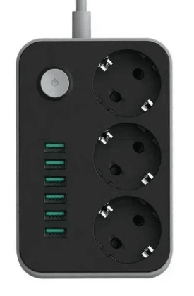Сетевой фильтр CX-U613-B 3 розетки/6USB 4.1A 1.8м черный