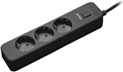 Perfeo сетевой фильтр "POWER STREAM", 2500W, 1,5м, 3 розетки, черный