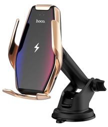 Держатель c беспроводной зарядкой на торпеду/воздуховод Hoco S14 15W золотой