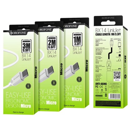 Usb Кабель-зарядка Micro Borofone BX14 LinkJet 2A 1м силиконовый белый