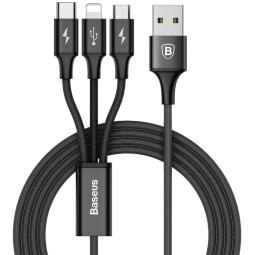 Usb Кабель-зарядка Micro+Lightning+Type-C Baseus Rapid 3A 1.2м (CAMLT-SU01) черный