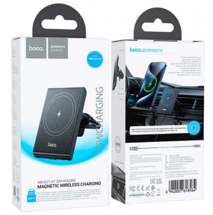 Держатель c беспроводной зарядкой в воздуховод Hoco HW19 15W черный