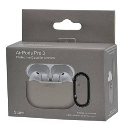 Силиконовый чехол для AirPods Pro 3 c карабином бежевый(Камень)