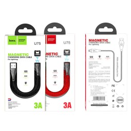 Usb Кабель-зарядка Lightning Магнитный Hoco U75 Blaze magnetic 3A 1.2м в тканевой оплётке красный