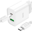 Сетевое зар. устр. Hoco C80A Plus с шнуром Type-C на Type-C 1USB/1С PD3.0/QC3.0 20W/18W белое