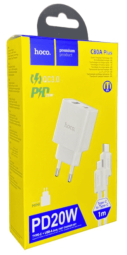 Сетевое зар. устр. Hoco C80A Plus с шнуром Type-C на Type-C 1USB/1С PD3.0/QC3.0 20W/18W белое