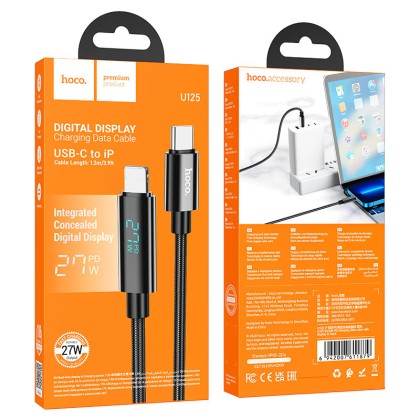 Usb Кабель-зарядка Type-C на Lightning с дисплеем Hoco U125 27W 1.2м черный