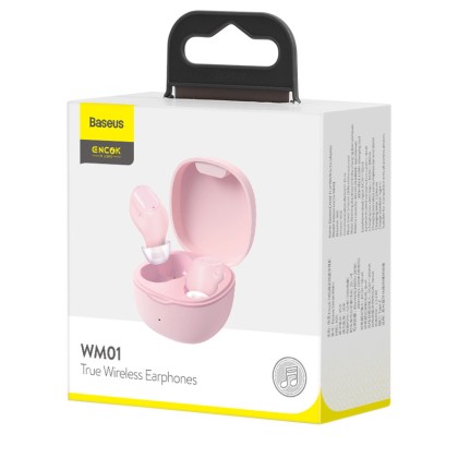 Мобильная Bluetooth-гарнитура TWS Baseus Encok WM01 BT5.0/60mAh (300mAh)/6ч (NGWM01-04) розовая