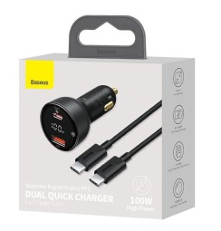Автомобильное заряд. устр. Baseus Supreme Digital Disp 1USB 1С 100W с каб. T-C T-C(TZCCZX-01) черное