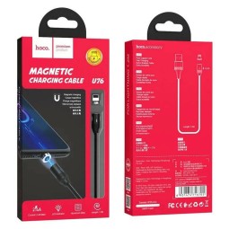 Usb Кабель-зарядка Lightning Магнитный Hoco U76 Fresh 2.4A 1.2м в тканевой оплётке чёрный