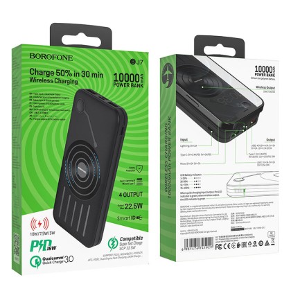 Powerbank с беспроводной зарядкой Borofone BJ7 10000mAh 2USB+Micro+Type-C+Lightning черный