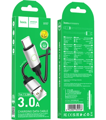 Usb Кабель-зарядка Type-C Hoco X117 3A 1м силиконовый черный