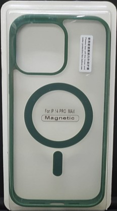Накладка для i-Phone 14 Pro Max 6.7" Magsafe силикон прозрачный бока зеленая