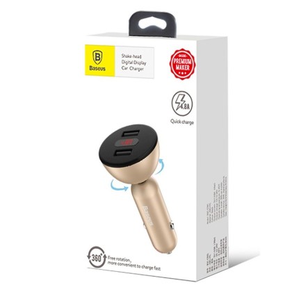 Автомобильное заряд. устр. Baseus Shake-head 360°rotation 2USB 4.8A (CCALL-YT0V) золотое
