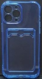 Чехол-накладка силикон с карманом под карту i-Phone 14 Pro Max 6.7" прозрачная синяя