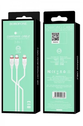 Usb Кабель-зарядка Borofone X17 3-in-1 Enjoy Lightning/Micro/Type-C 2.4A 1м силиконовый белый