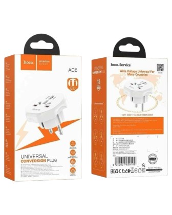 Сетевой переходник адаптер для евророзетки Hoco AC6 10А 250В белый