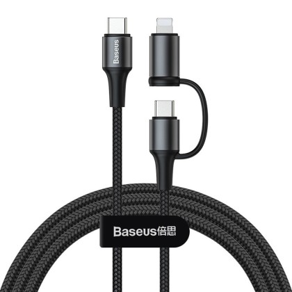 Кабель-зарядка Type-C на Type-C + Lightning Baseus Twins 2in1 1м (CATLYW-01) черный