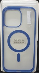 Накладка для i-Phone 14 Pro Max 6.7" Magsafe силикон прозрачный бока синяя