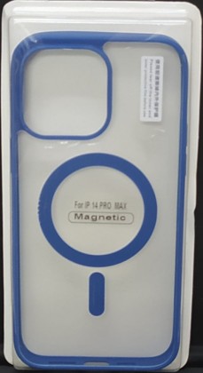 Накладка для i-Phone 14 Pro Max 6.7" Magsafe силикон прозрачный бока синяя