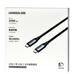Usb Кабель-зарядка Type-C на Type-C Ugreen L704 240W 5Gbps 1м черно-серый