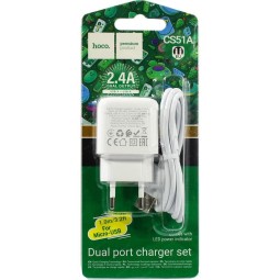 Сетевое зар. устр. Hoco CS51A с шнуром Micro 2USB белое