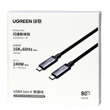 Usb Кабель-зарядка Type-C на Type-C Ugreen L706 Gen4 240W 80Gbps 1м черно-серый