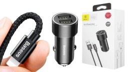 Автомобильное заряд. устр. Baseus Small Screw 2USB кабель Lightning 3.4A (TZXLD-A01) черное