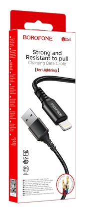 Usb Кабель-зарядка Lightning Borofone BX54 Ultra bright 2.4A 1м в тканевой оплетке черный