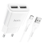 Сетевое зар. устр. Hoco C88A 2USB 2.4A с шнуром Type-C белое
