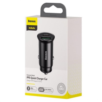Автомобильное заряд. устр. Baseus Circular Metal 1USB/1C 3.1A 30W (CCYS-C01) черное