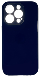 Чехол-накладка для i-Phone 14 Pro силикон (стеклянная крышка) темно-синяя