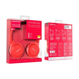 Стереонаушники Bluetooth Полноразмерные Borofone BO6 BT5.0/200mAh/5ч красные