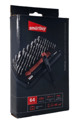 Отвертка с набором бит 66 шт., ст.CR-V, 64 биты, отв.,магн. кейс Smartbuy tools (SBT-SCBS-66P2)