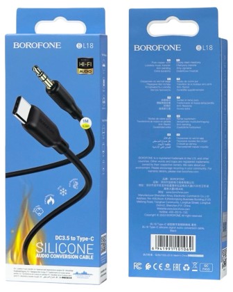 Кабель-переходник Borofone BL18 Type-C (папа) на AUX 3.5мм (папа) 1м черный