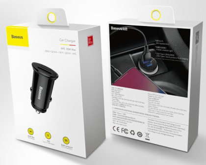 Автомобильное заряд. устр. Baseus Circular Plastic 1USB/1C 30W (CCALL-YS01) черное